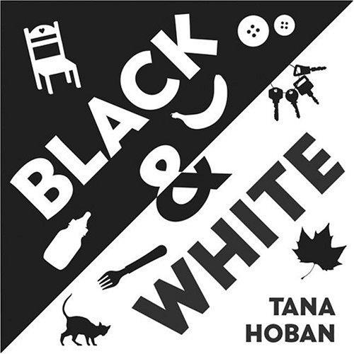 Black & White 초점책 표지 — 타나 호반의 흑백 고대비 병풍형 보드북. 대각선으로 나뉜 흑백 면에 의자·열쇠·고양이 실루엣이 반전 배색으로 그려져 있다
