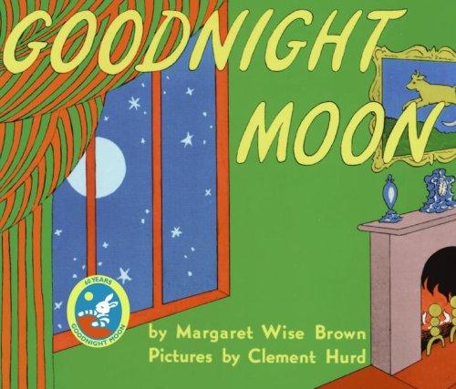 Goodnight Moon 영어 그림책 표지 — 초록색 방과 창밖의 달, 벽난로가 그려진 마거릿 와이즈 브라운의 고전